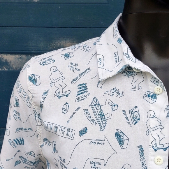 Divided (H&M) Men's Skate Board Culture Patterned Short Sleeve Summer Shirt - Picture 14 of 17